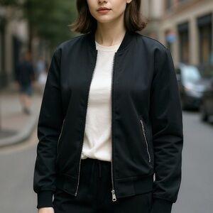 Philosophy Black Women's Silky Satin Bomber Jacket Size Petite M with Pockets